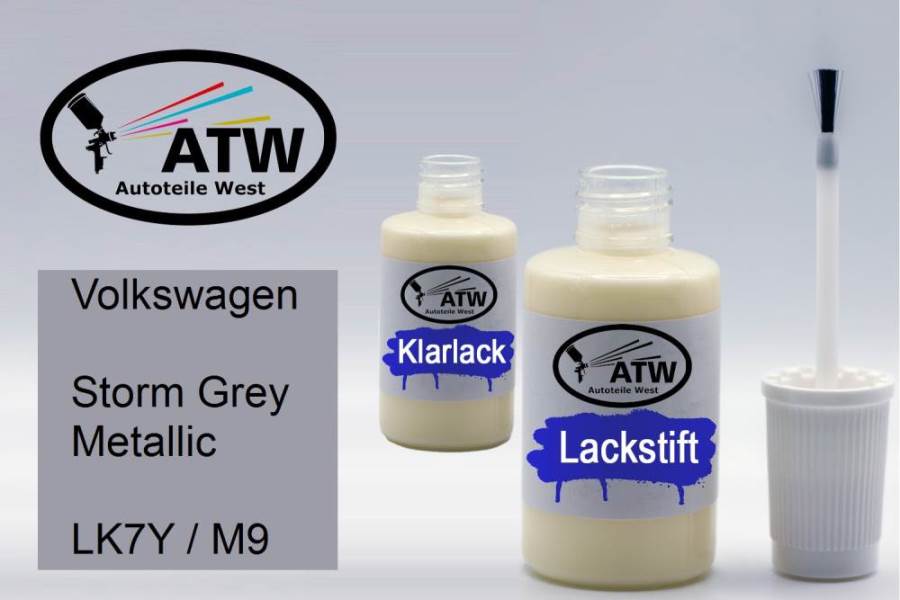 Volkswagen, Storm Grey Metallic, LK7Y / M9: 20ml Lackstift + 20ml Klarlack - Set, von ATW Autoteile West.